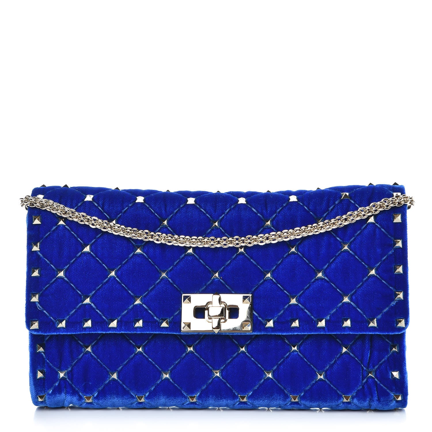 Valentino Garavani Velvet Rockstud Spike Wallet on Chain Acid Blue 1 of 14