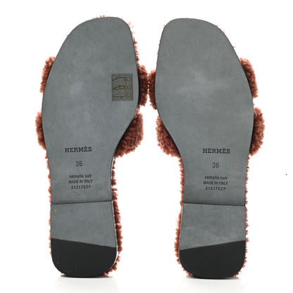 Hermes Woolskin Oran Sandals 36 Cognac 5 of 10