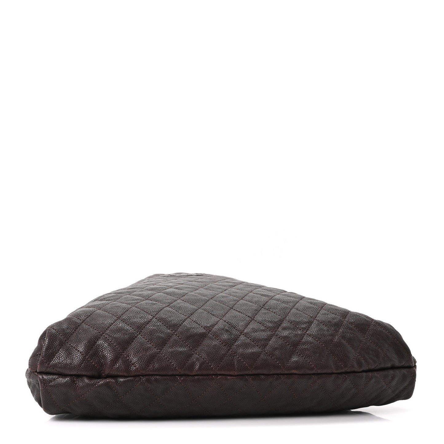 Distressed Glazed Caviar Quilted Large Elastic Tote Dark Brown