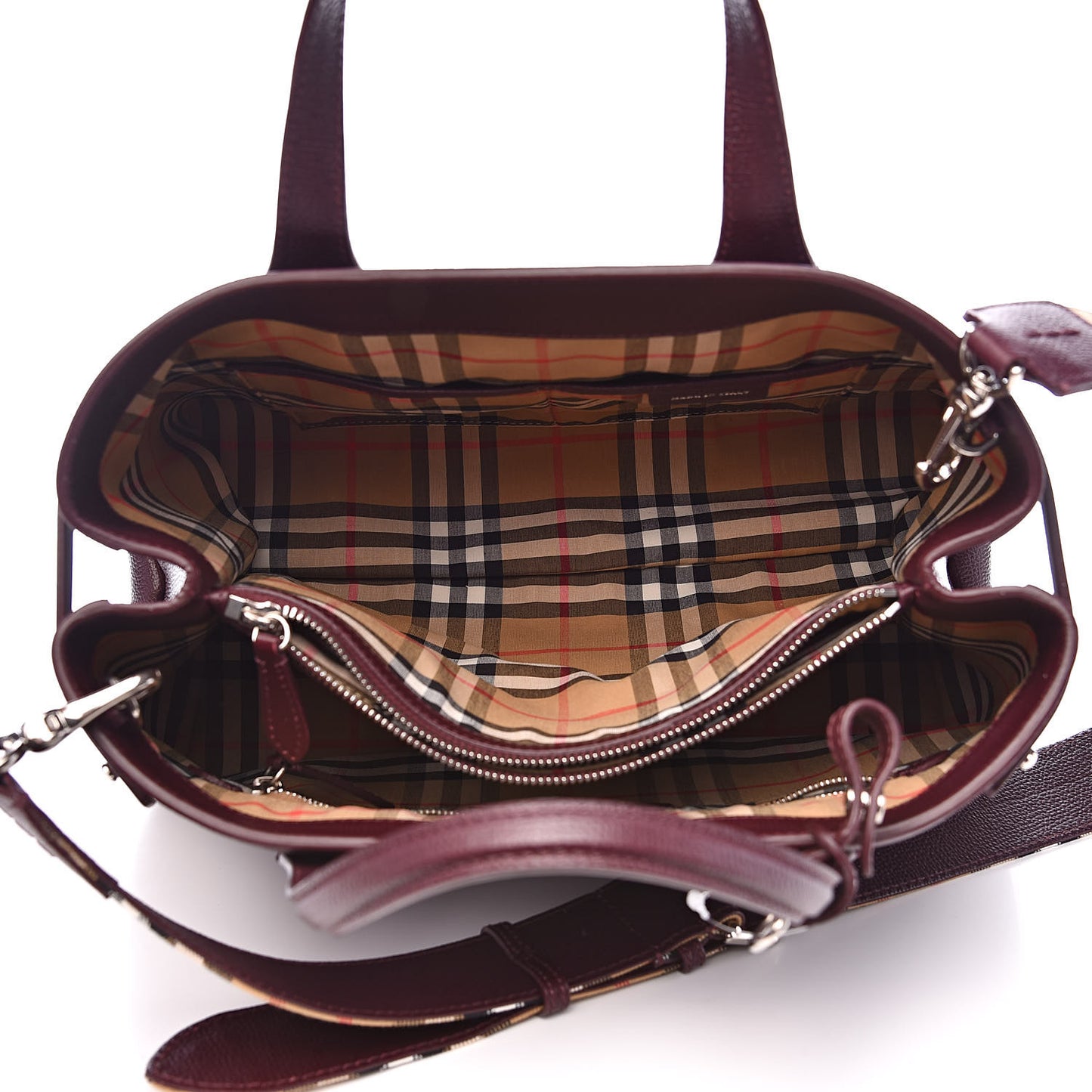 Derby Calfskin House Check Medium Banner Tote Burgundy