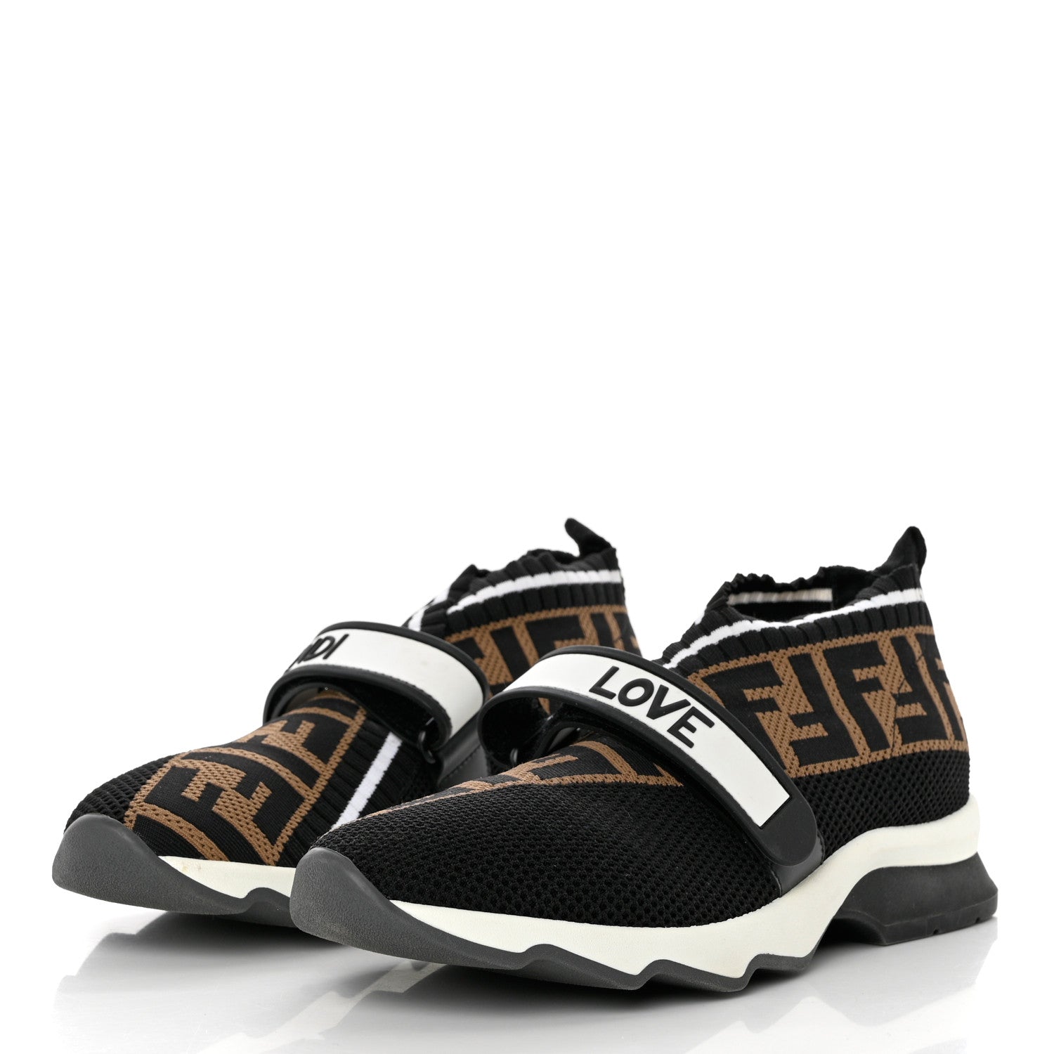 Fendi Stretch Yarn FF Stiff Band Rockoko Sneakers 37 Black White Tobacco 3 of 9