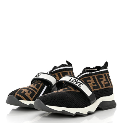 Fendi Stretch Yarn FF Stiff Band Rockoko Sneakers 37 Black White Tobacco 3 of 9