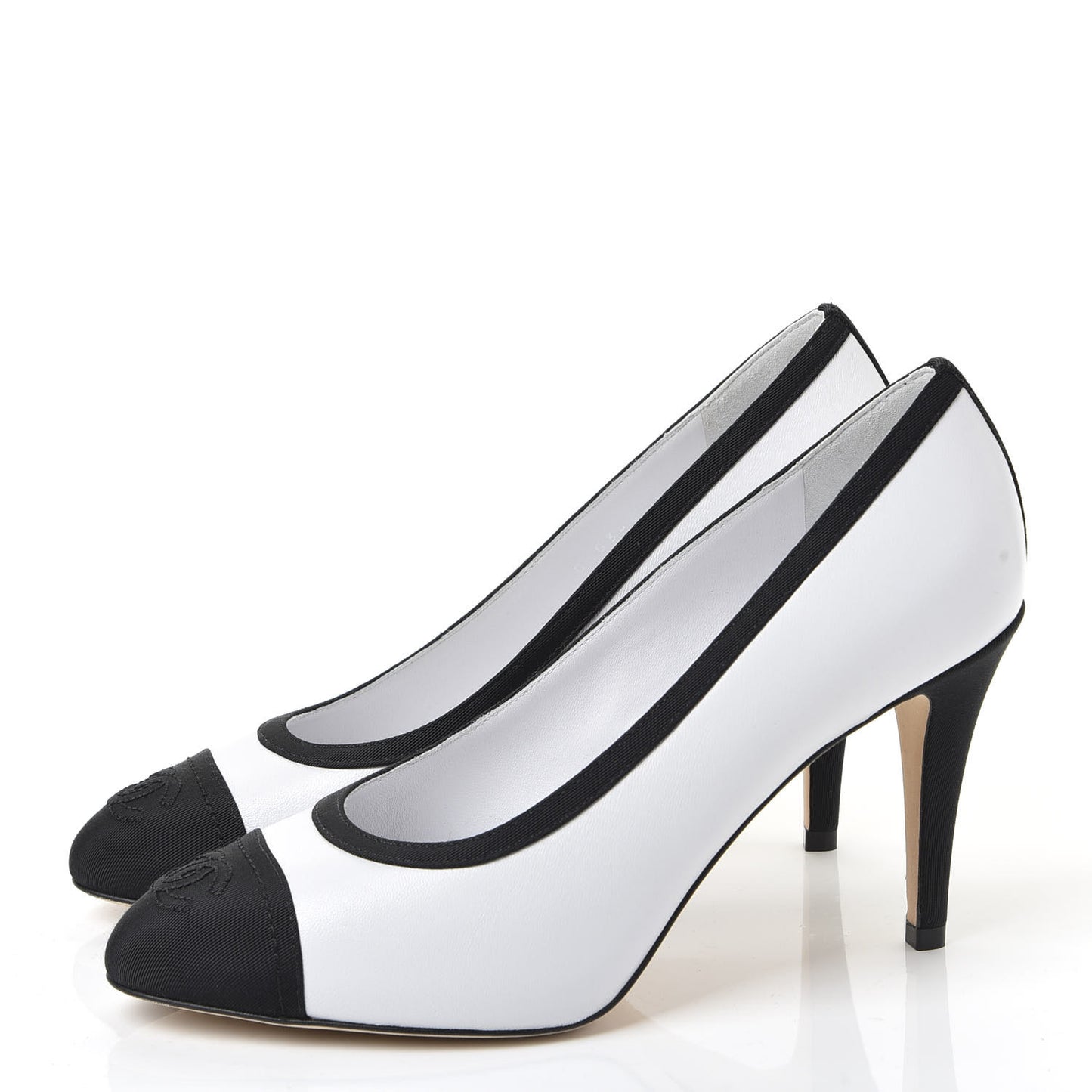 Lambskin Grosgrain Cap Toe CC Pumps 37 White Black