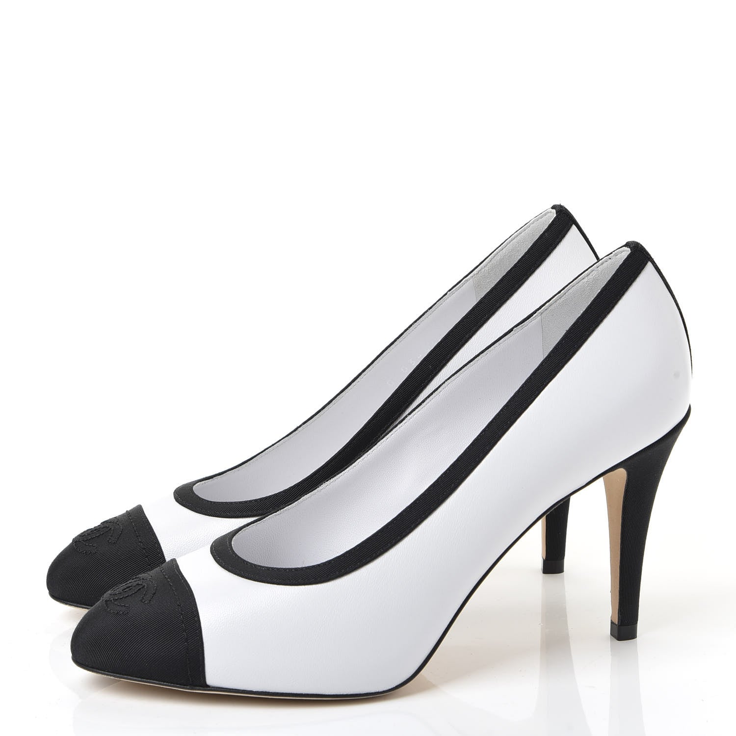Chanel Lambskin Grosgrain Cap Toe CC Pumps 37 White Black 2 of 10