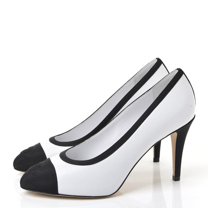 Chanel Lambskin Grosgrain Cap Toe CC Pumps 37 White Black 2 of 10