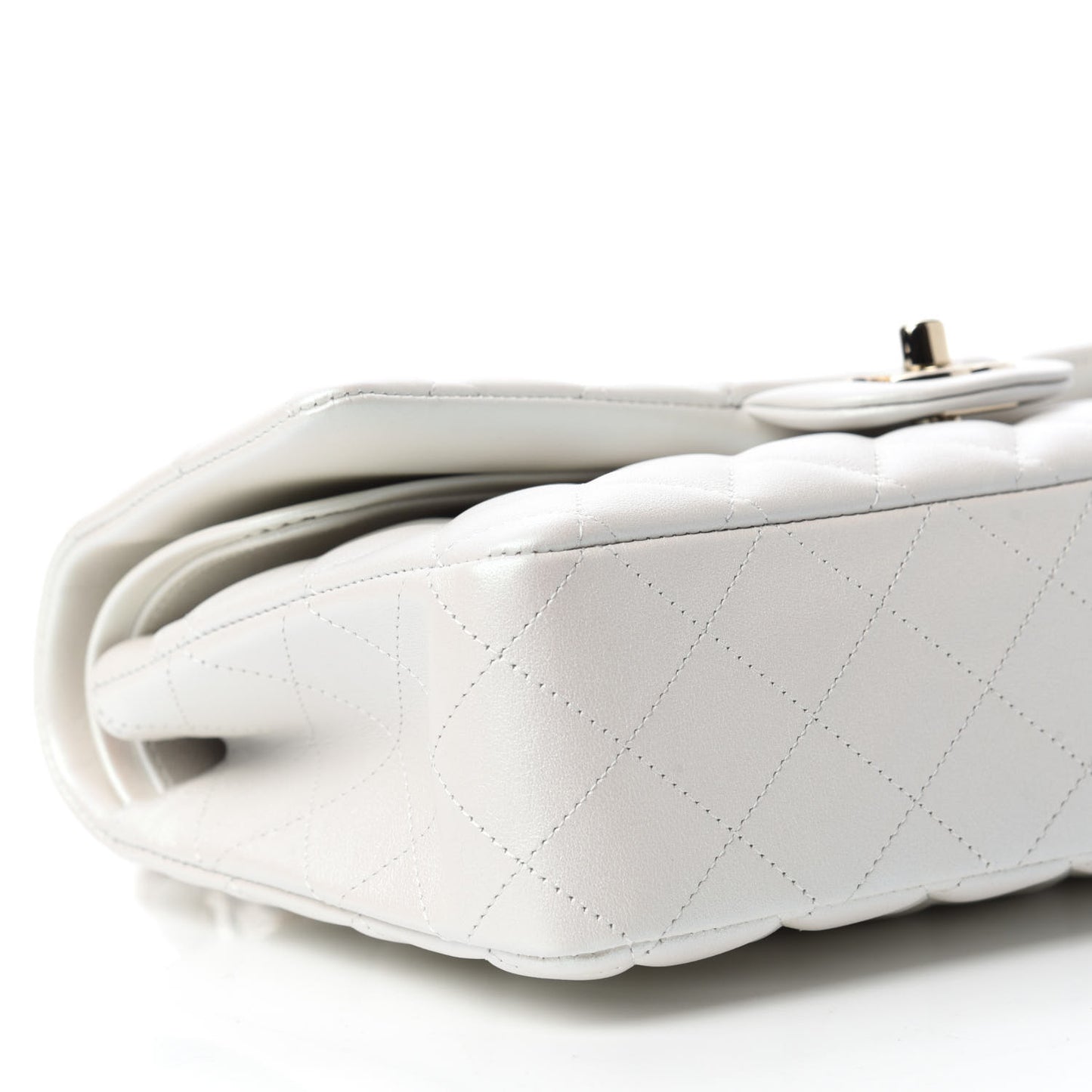 Iridescent Calfskin Quilted Medium Double Flap Ivory