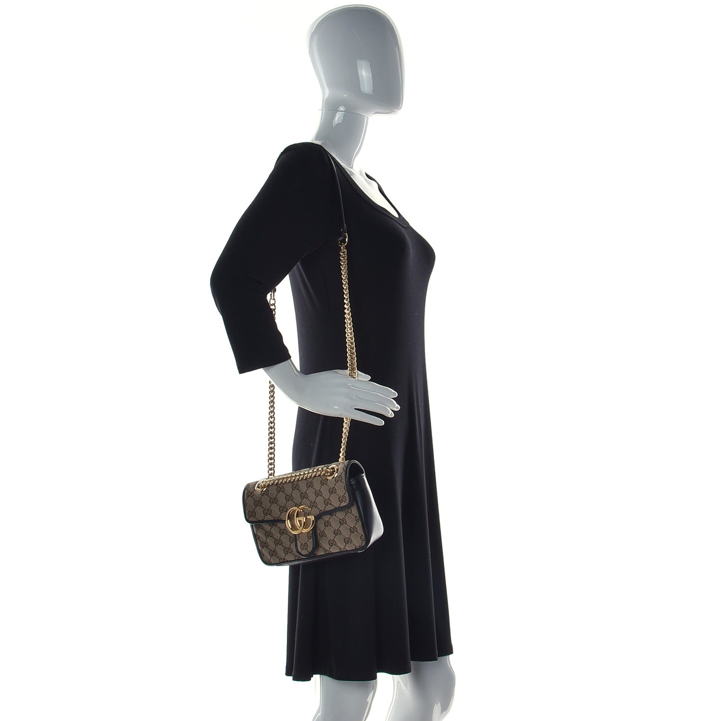 Monogram Matelasse Diagonal Mini GG Marmont Shoulder Bag Beige Black