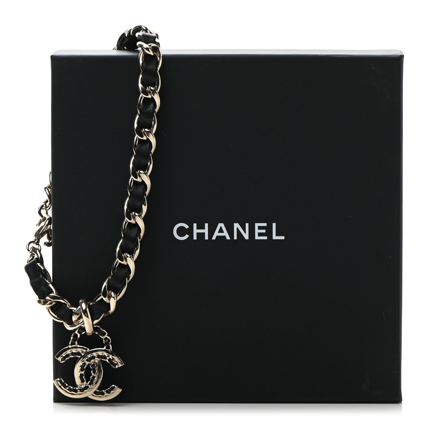 Metal Lambskin Chain CC Choker Necklace Black Gold