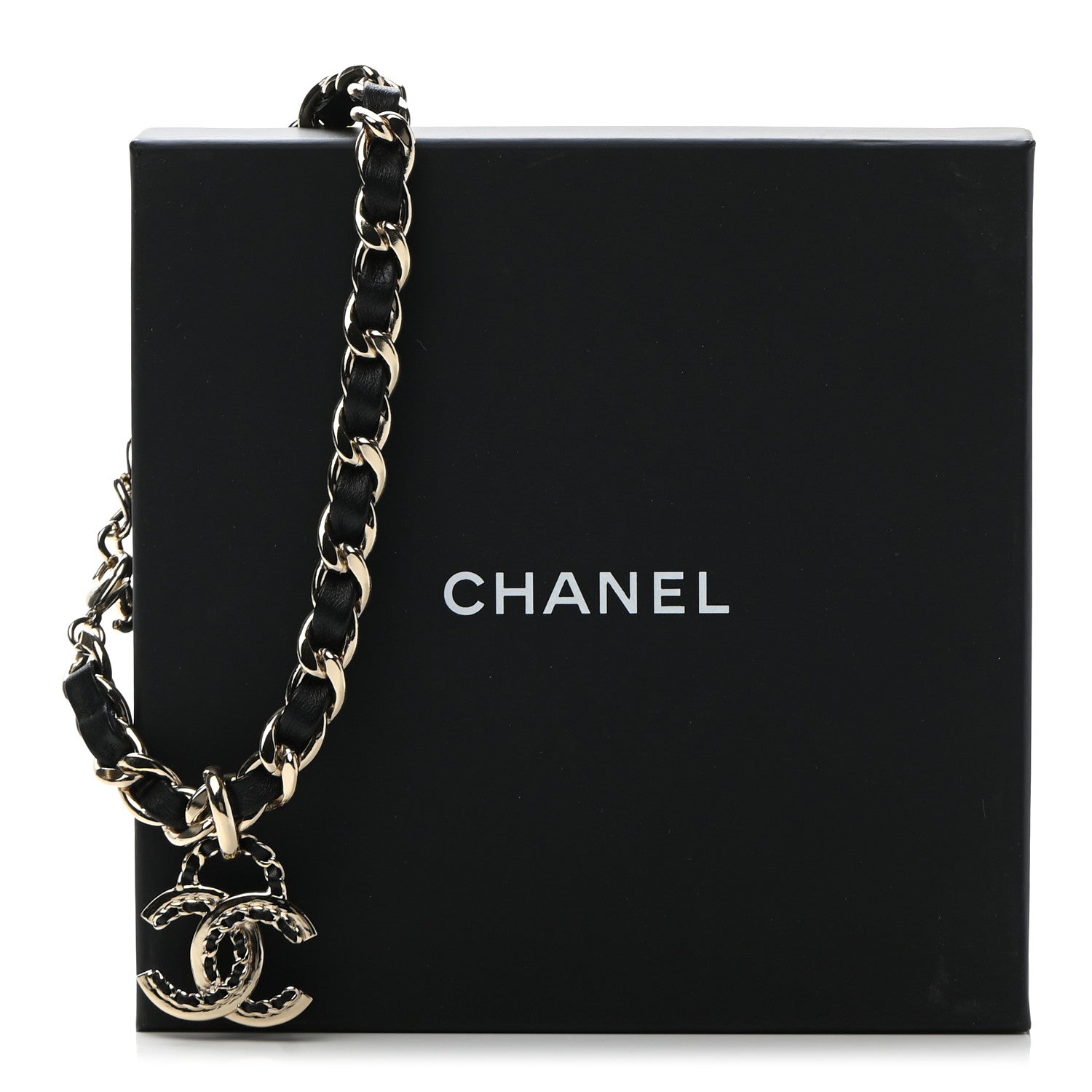Chanel Metal Lambskin Chain CC Choker Necklace Black Gold 7 of 7