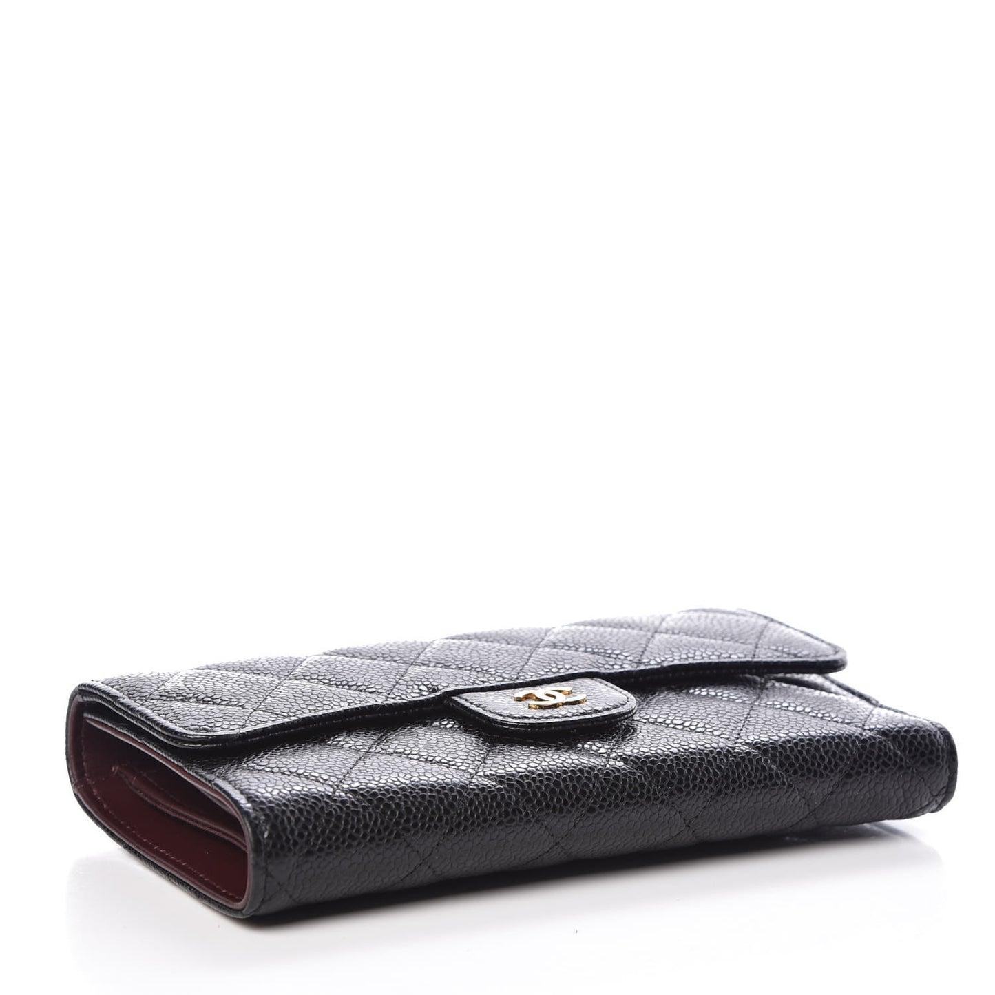 Caviar Quilted Long Flap Wallet Black