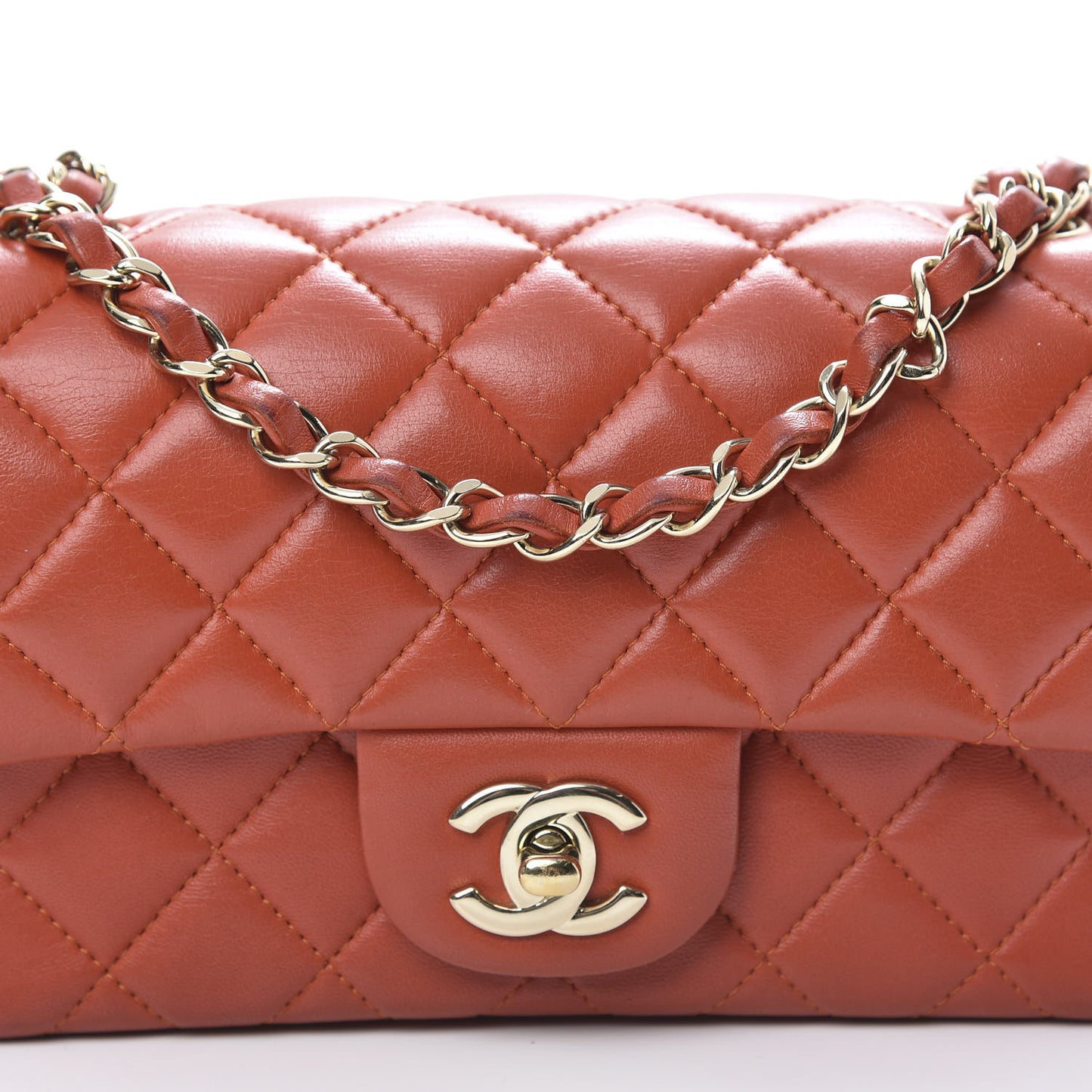 Lambskin Quilted Mini Rectangular Flap Orange