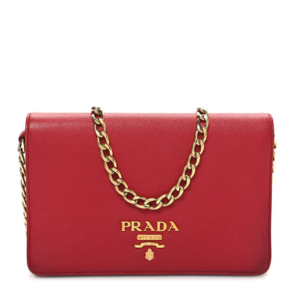 Prada Saffiano Lux Chain Wallet Fuoco 1 of 9