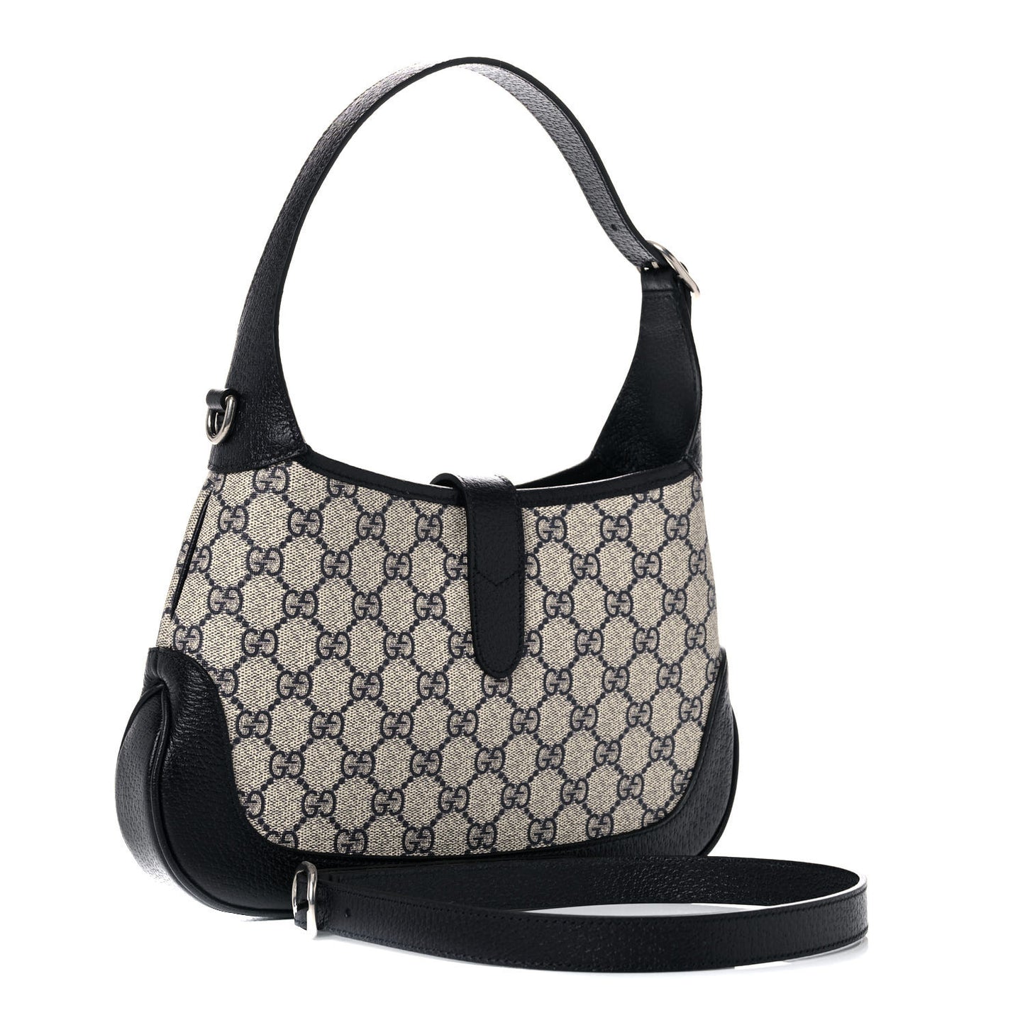 GG Supreme Monogram Textured Dollar Calfskin Web Small Jackie 1961 Hobo Beige Blue