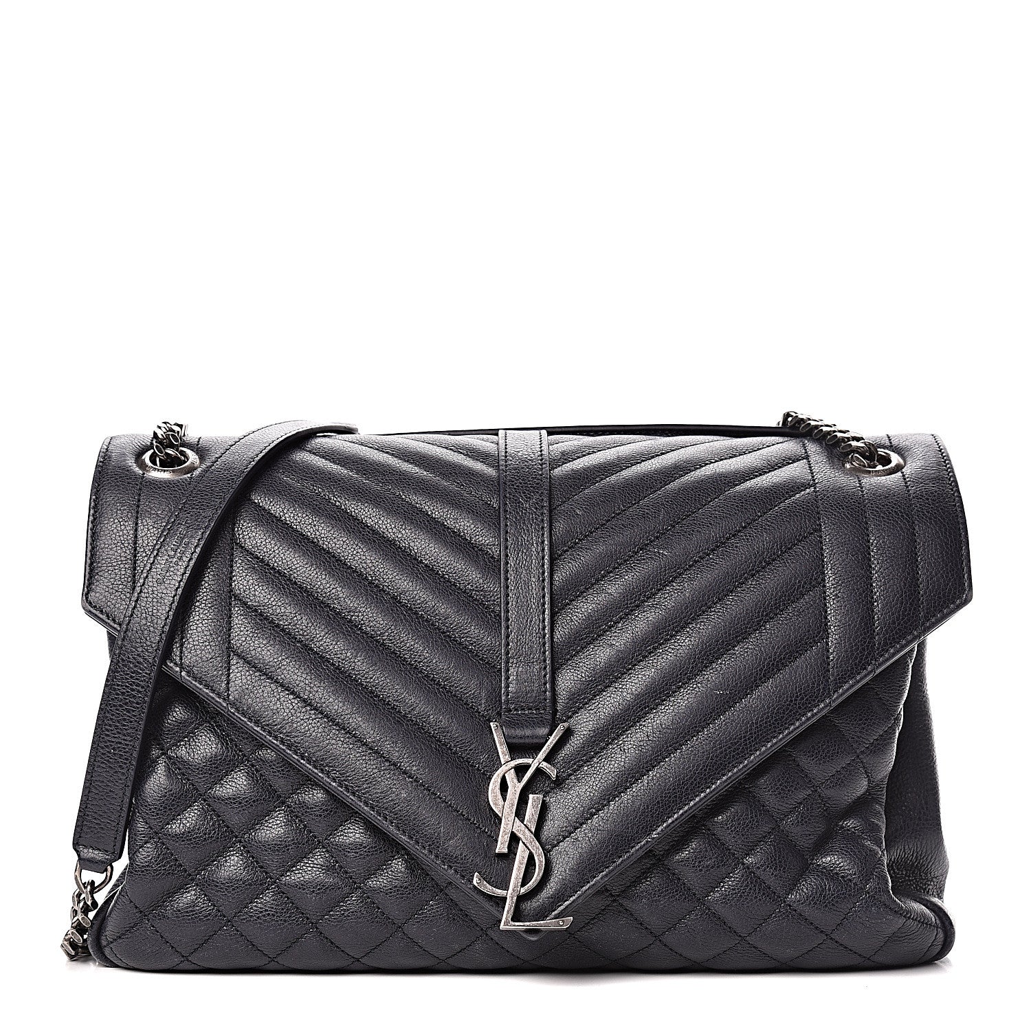 Saint Laurent Calfskin Mixed Matelasse Triquilt Large Monogram Envelope Satchel Deep Marine 1 of 25