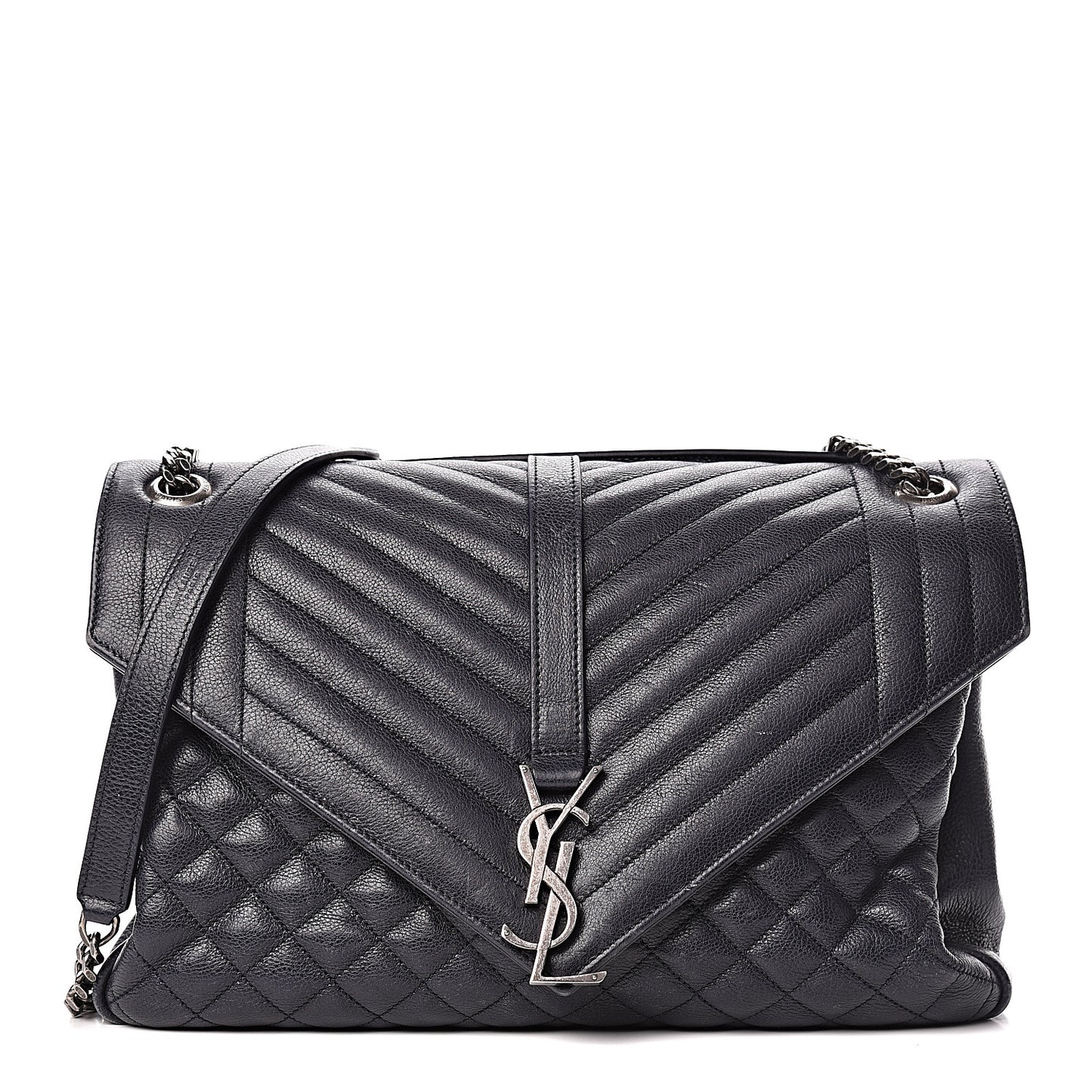 Calfskin Mixed Matelasse Triquilt Large Monogram Envelope Satchel Deep Marine