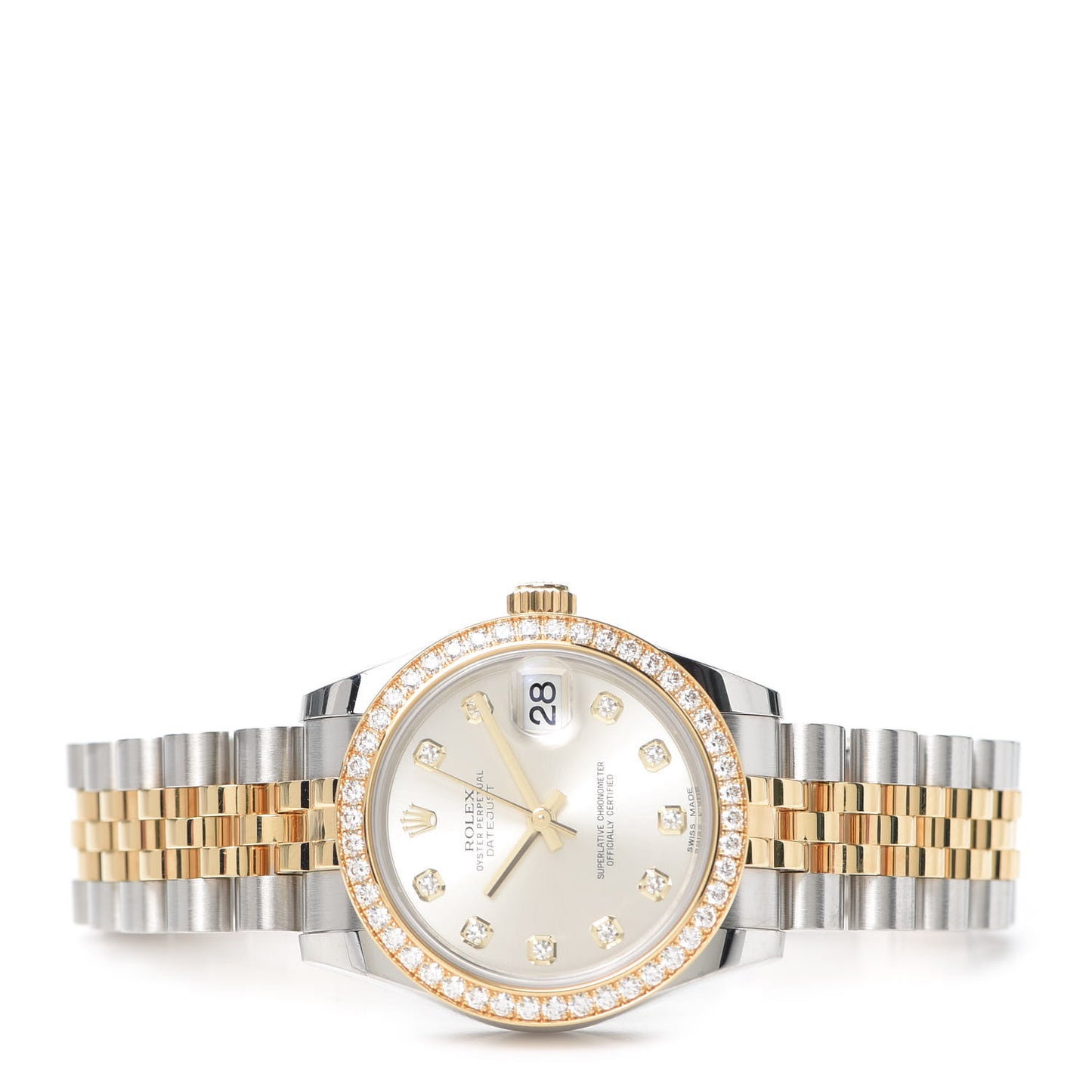 Stainless Steel 18K Yellow Gold Diamond 31mm Oyster Perpetual Datejust Watch Silver 178383