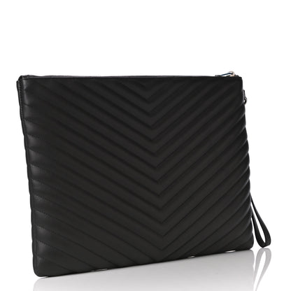 Saint Laurent Calfskin Matelasse Chevron Cassandre Monogram Document Holder Coal 2 of 8