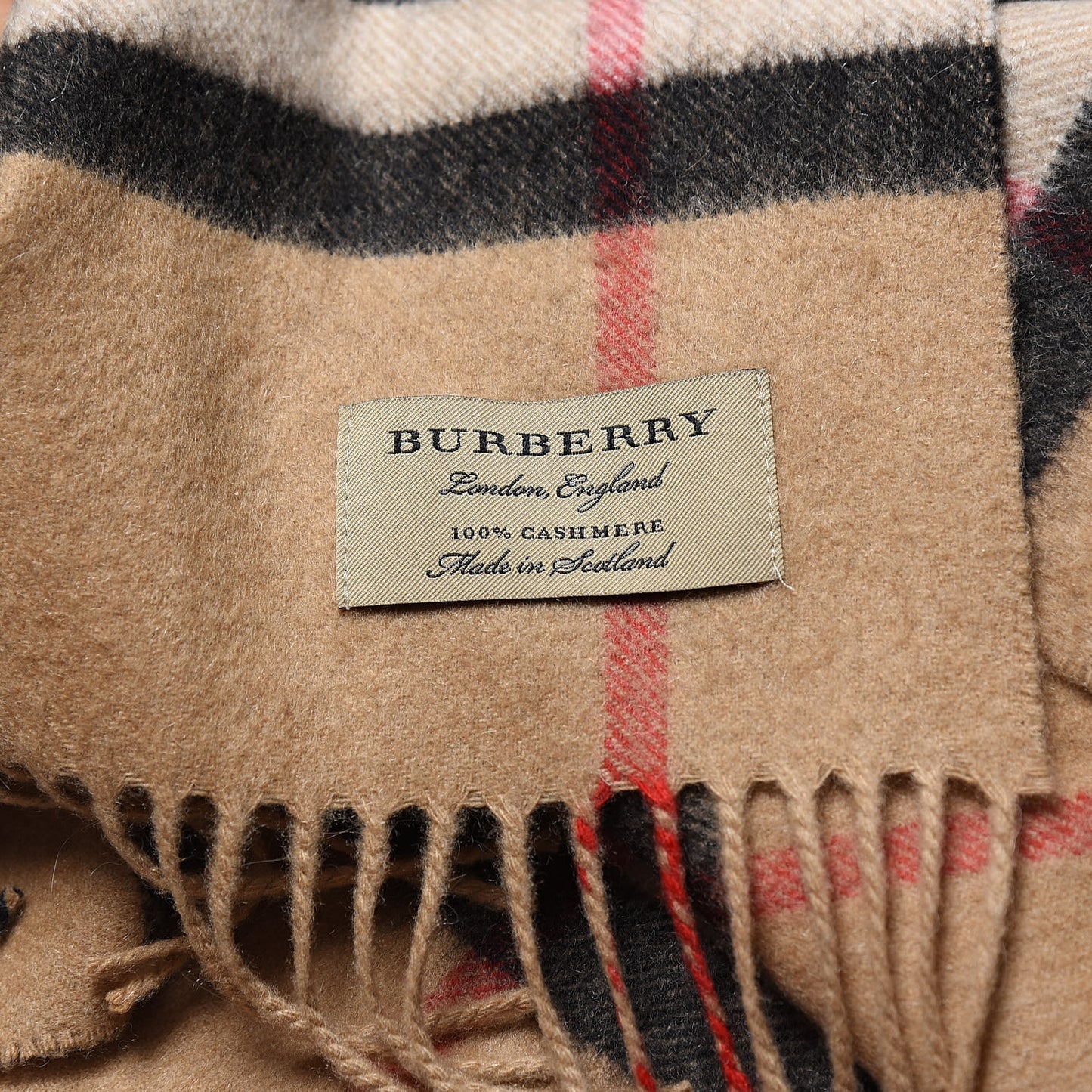 Cashmere Giant Heritage Check Fringe Scarf Camel