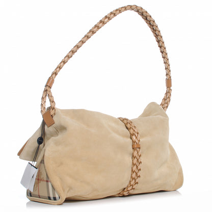 Burberry Suede Haymarket Check Horn Toggle Shoulder Bag 3 of 9