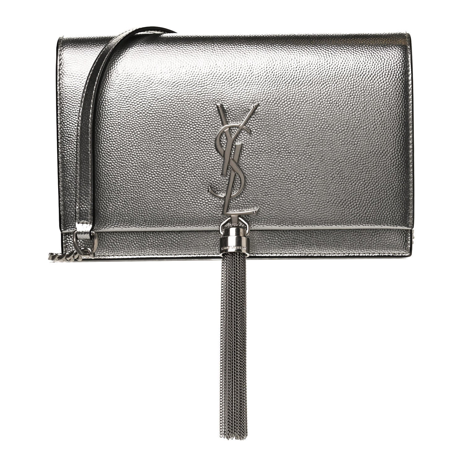 Saint Laurent Metallic Grain De Poudre Kate Monogram Tassel Chain Wallet Silver 1 of 10
