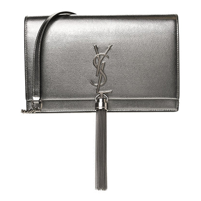 Saint Laurent Metallic Grain De Poudre Kate Monogram Tassel Chain Wallet Silver 1 of 10