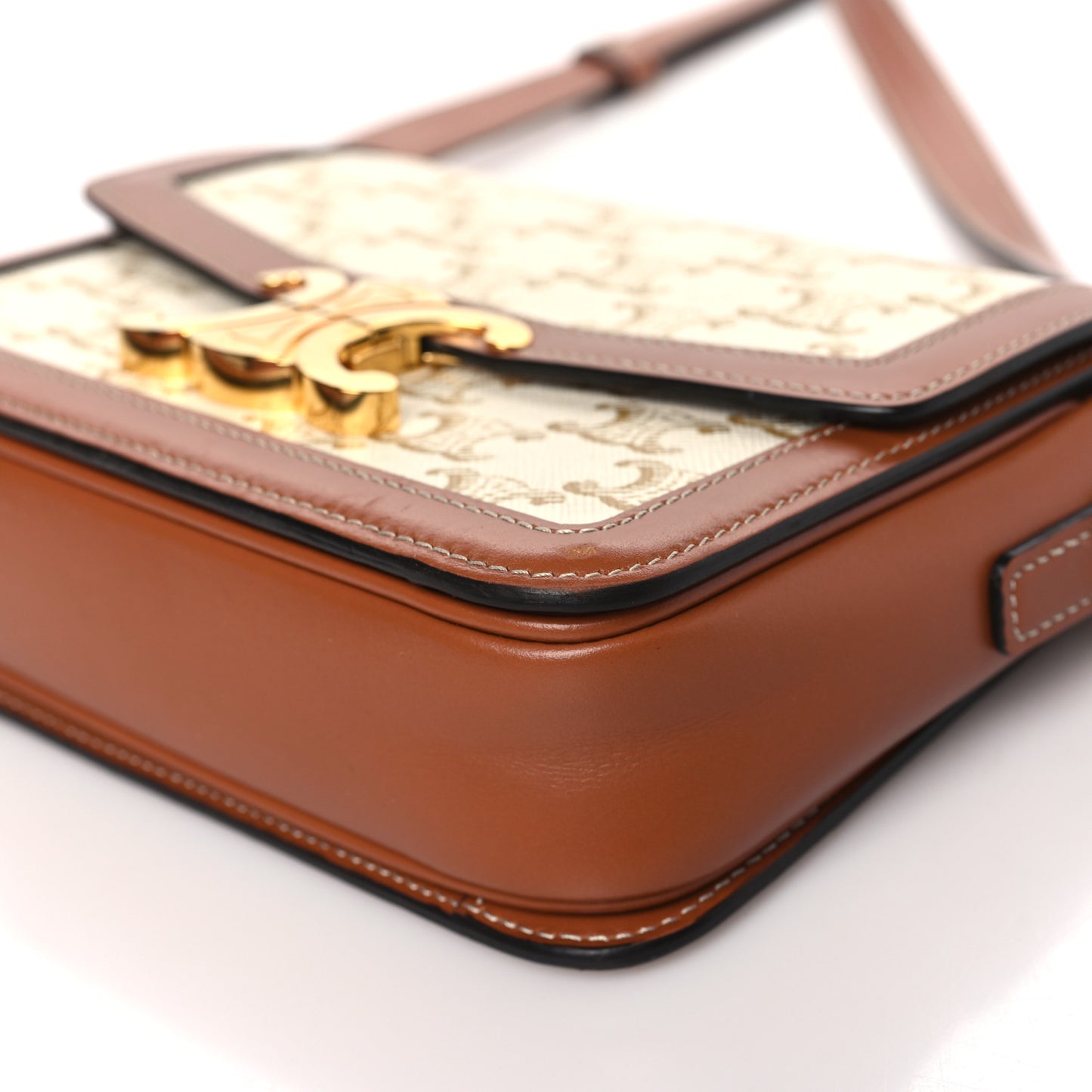 Calfskin Triomphe Canvas Teen Triomphe Bag White