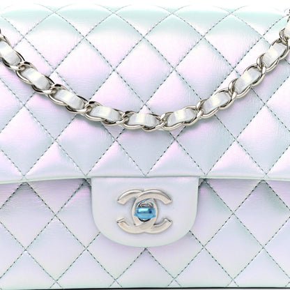 Chanel Iridescent Calfskin Quilted Medium Double Flap Light Blue 9 of 12