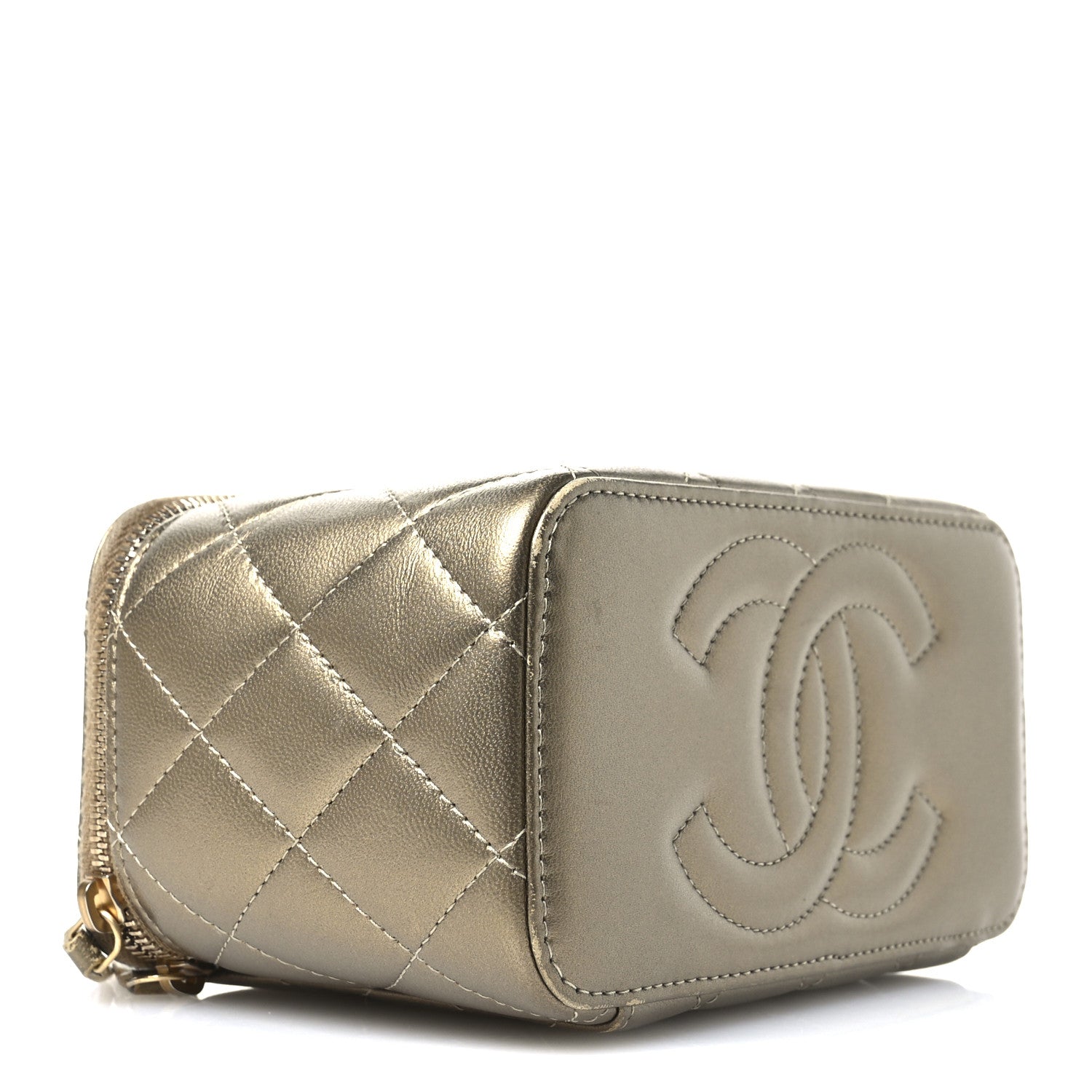 Chanel Metallic Lambskin Quilted Small CC Dynasty Vanity Case With Chain Gold 4 of 11