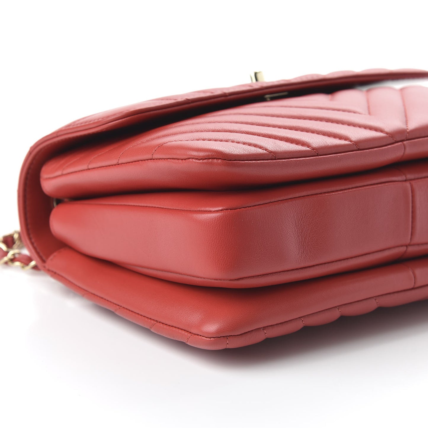 Lambskin Chevron Quilted Small Trendy CC Dual Handle Flap Bag Red