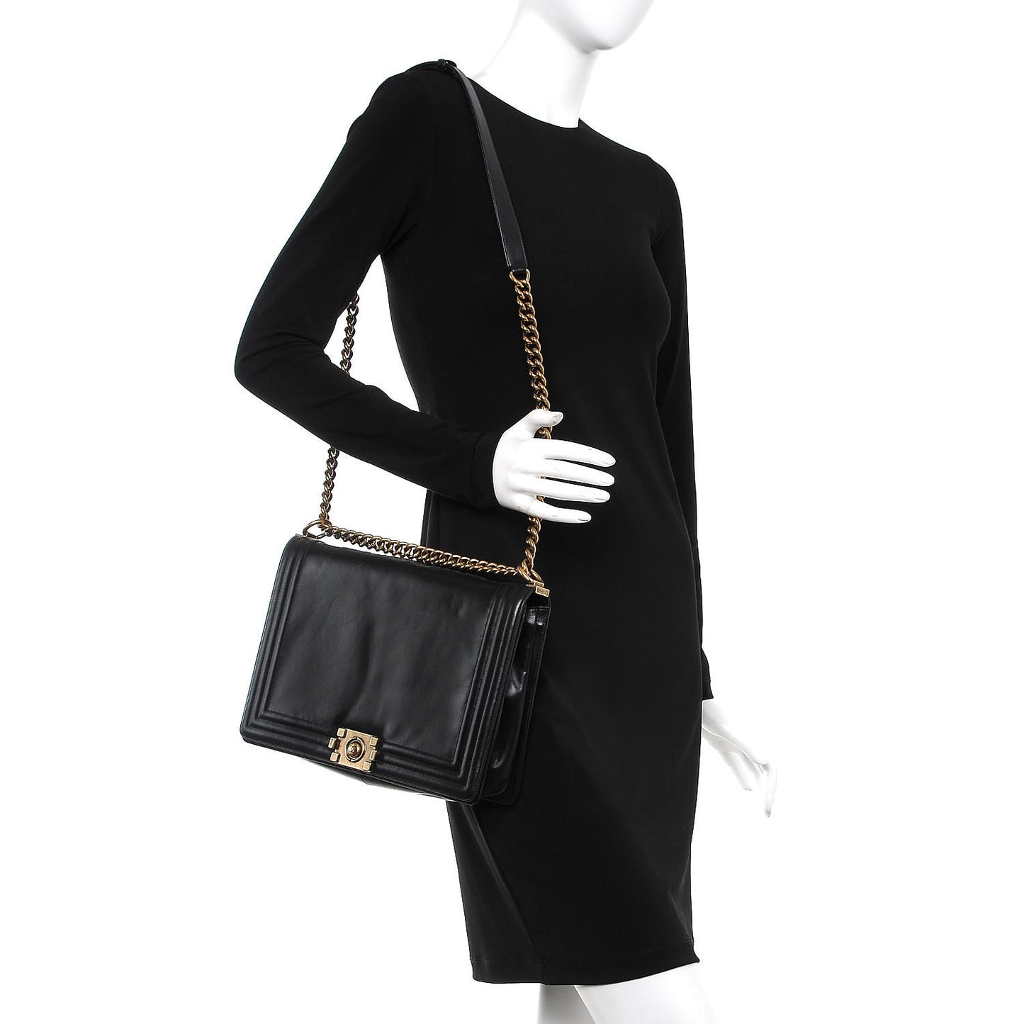 Glazed Calfskin Large Boy Flap Black
