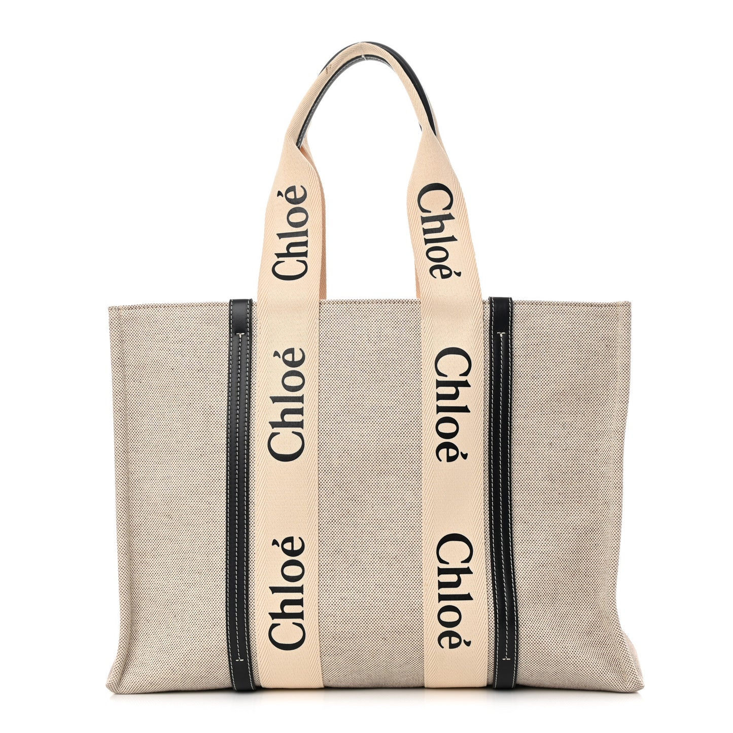Cotton Calfskin Large Woody Ribbon Tote White Black