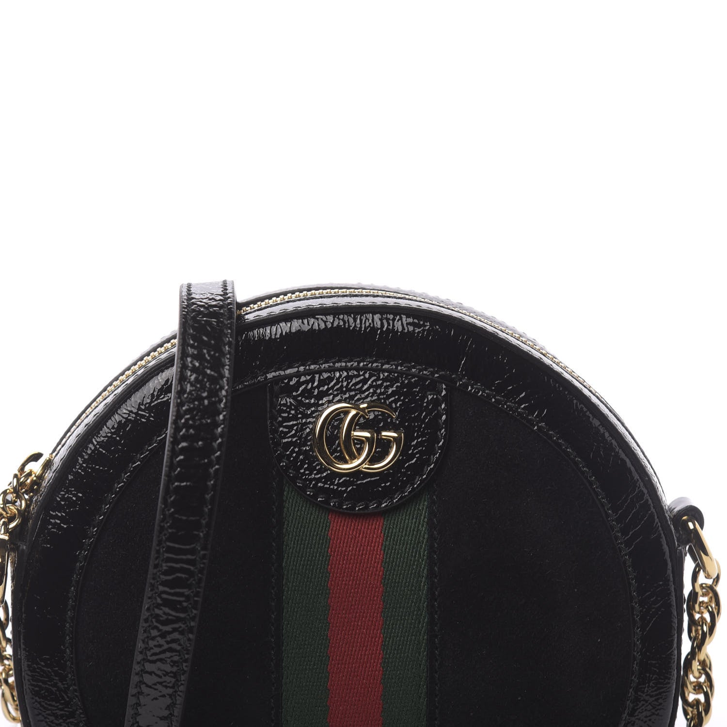 Gucci Suede Patent Web Mini Ophidia Round Shoulder Bag Black 10 of 10