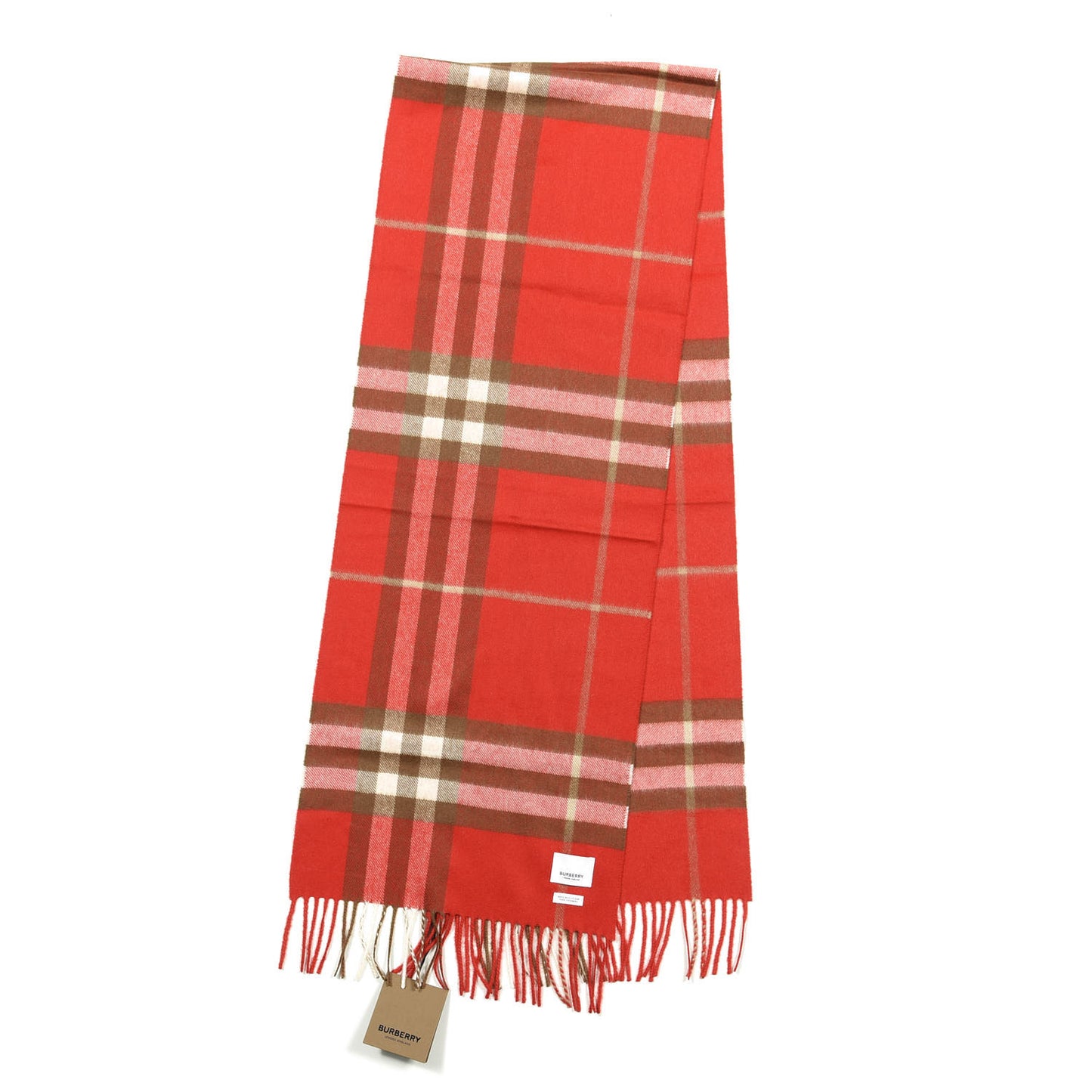 Cashmere Classic Giant Check Fringe Scarf Red