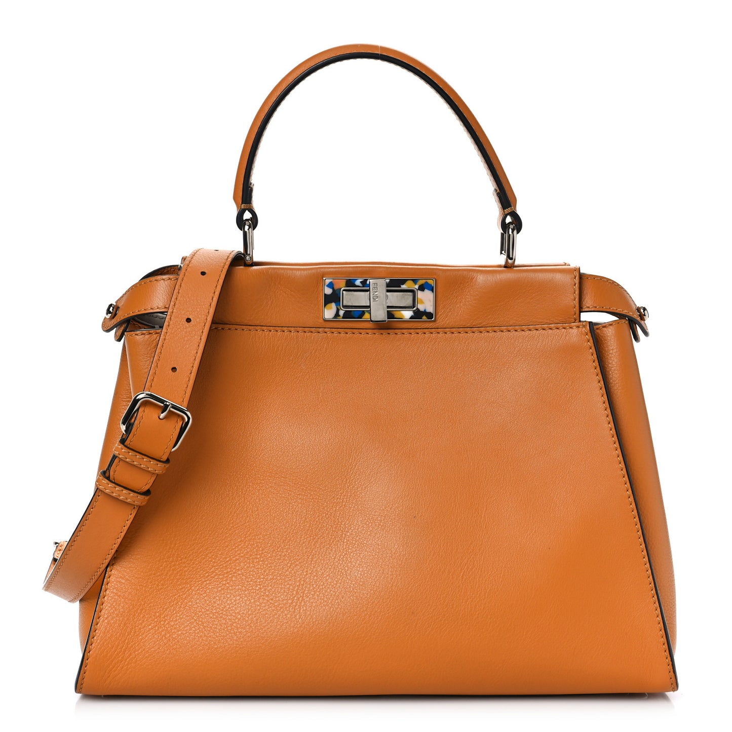 Vitello Seta Shiny Nappa Plexiglass Granite Medium Peekaboo Iconic Satchel Ginger Latte