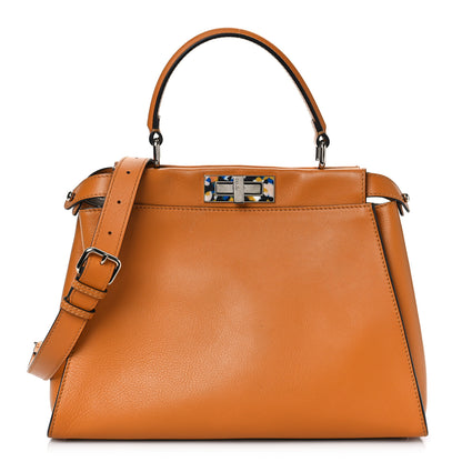 Fendi Vitello Seta Shiny Nappa Plexiglass Granite Medium Peekaboo Iconic Satchel Ginger Latte 1 of 9