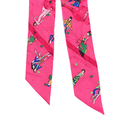 Hermes Silk Ex-Libris Les Parisie Twilly Rose Indien Vert Bleu 2 of 6