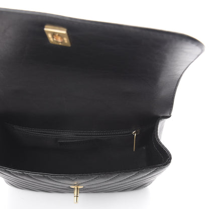 Chanel Calfskin Chevron Quilted Top Handle Flap Black 4 of 9
