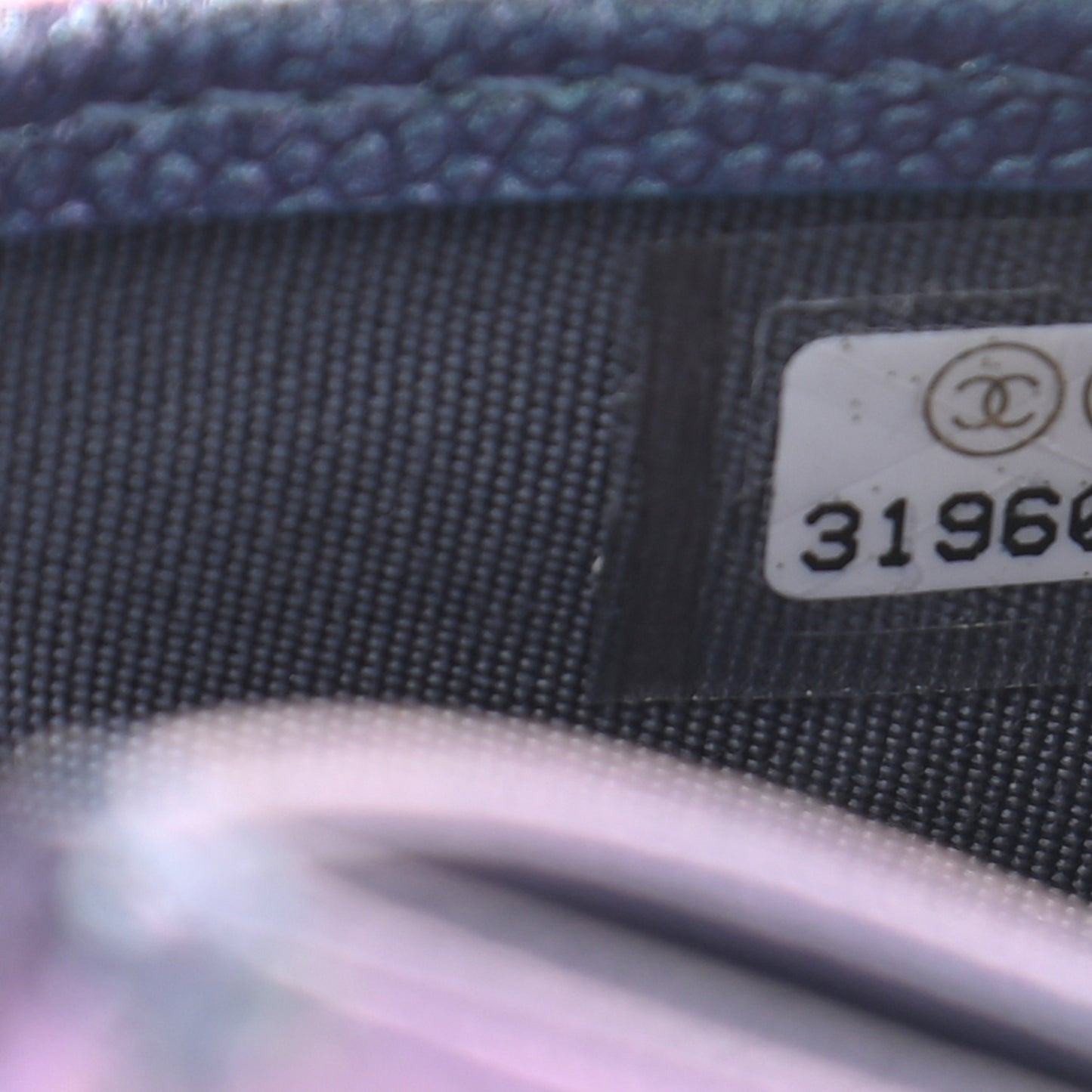 Iridescent Caviar Quilted Card Holder Dark Blue