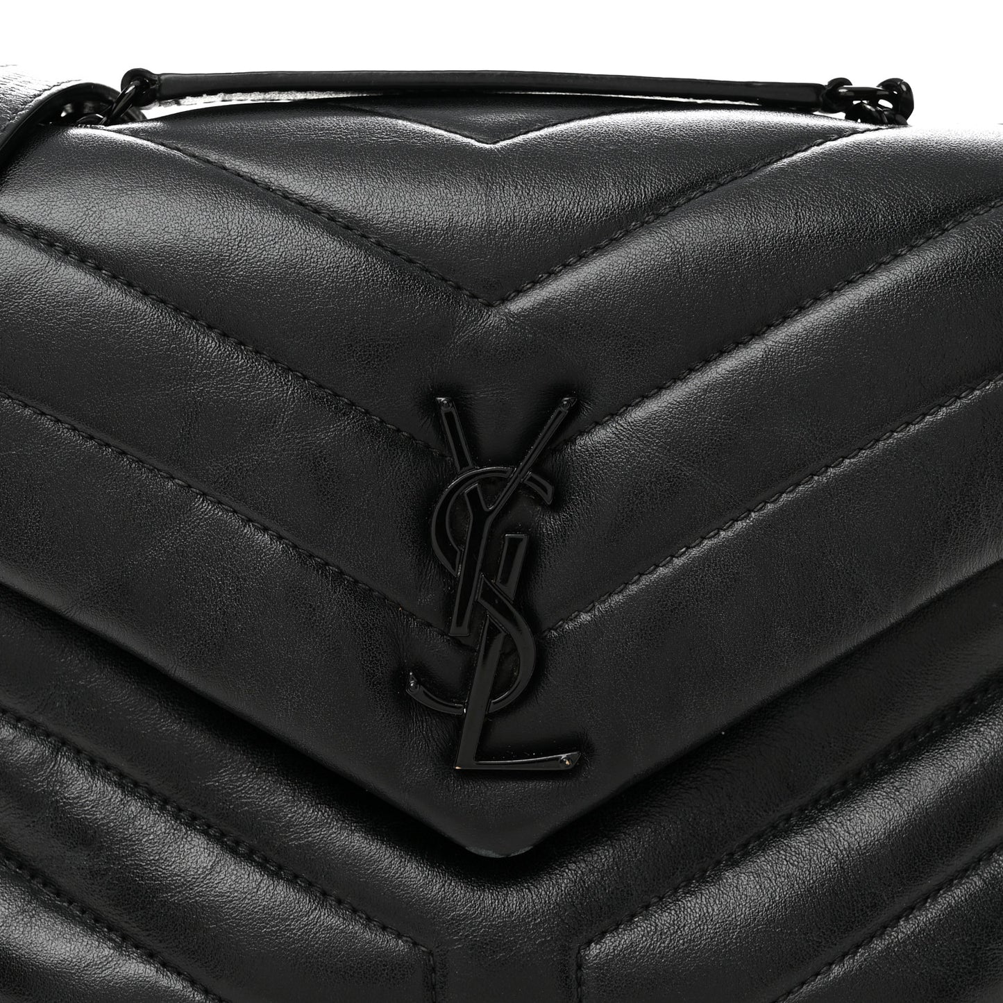 Calfskin Y Quilted Monogram Monochrome Small Loulou Chain Satchel Black
