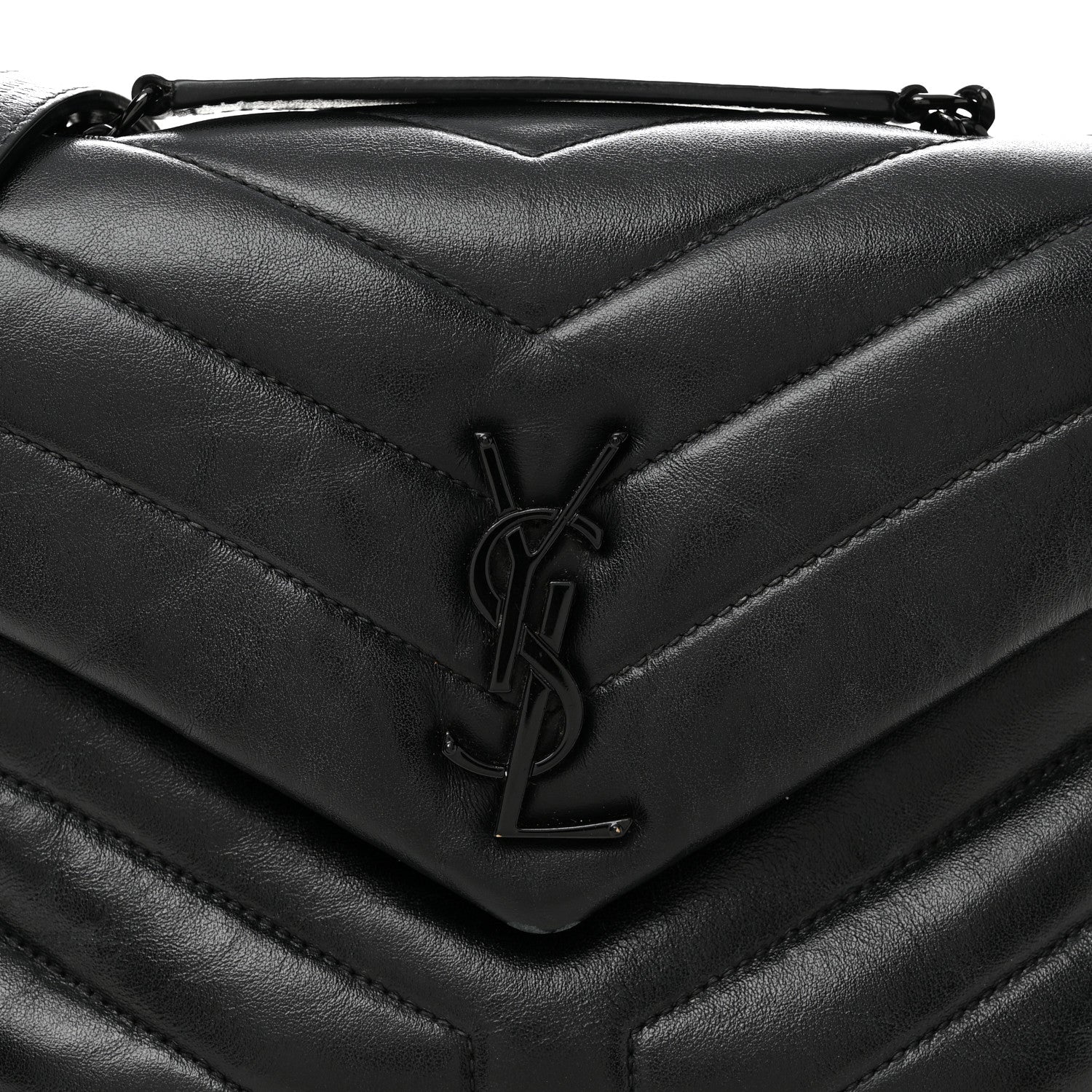 Saint Laurent Calfskin Y Quilted Monogram Monochrome Small Loulou Chain Satchel Black 7 of 9