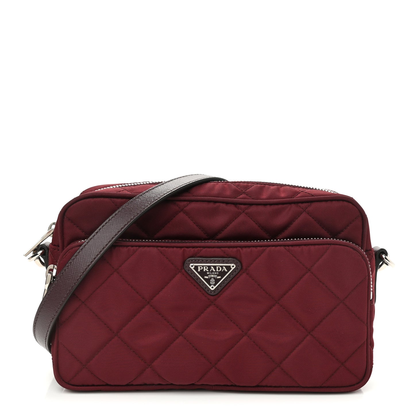 Nylon Tessuto Impuntu Quilted Front Pocket Crossbody Bag Granato