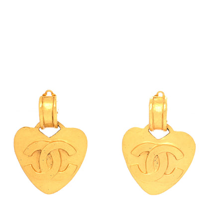 Chanel Metal CC Heart Drop Clip On Earrings Gold 1 of 4