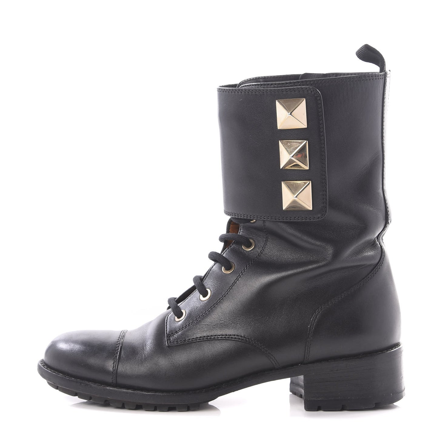 Calfskin Macro Rockstud Combat Boots 36.5 Black
