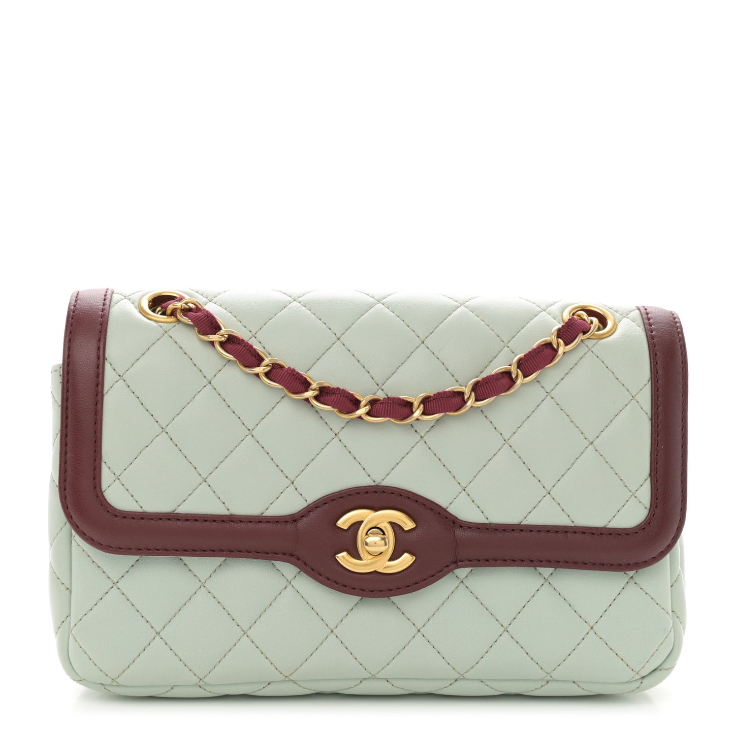 Lambskin Quilted Small Two Tone Day Flap Light Blue Burgundy