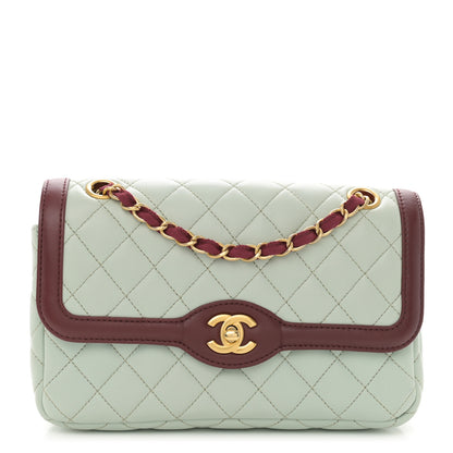 Chanel Lambskin Quilted Small Two Tone Day Flap Light Blue Burgundy 1 of 12