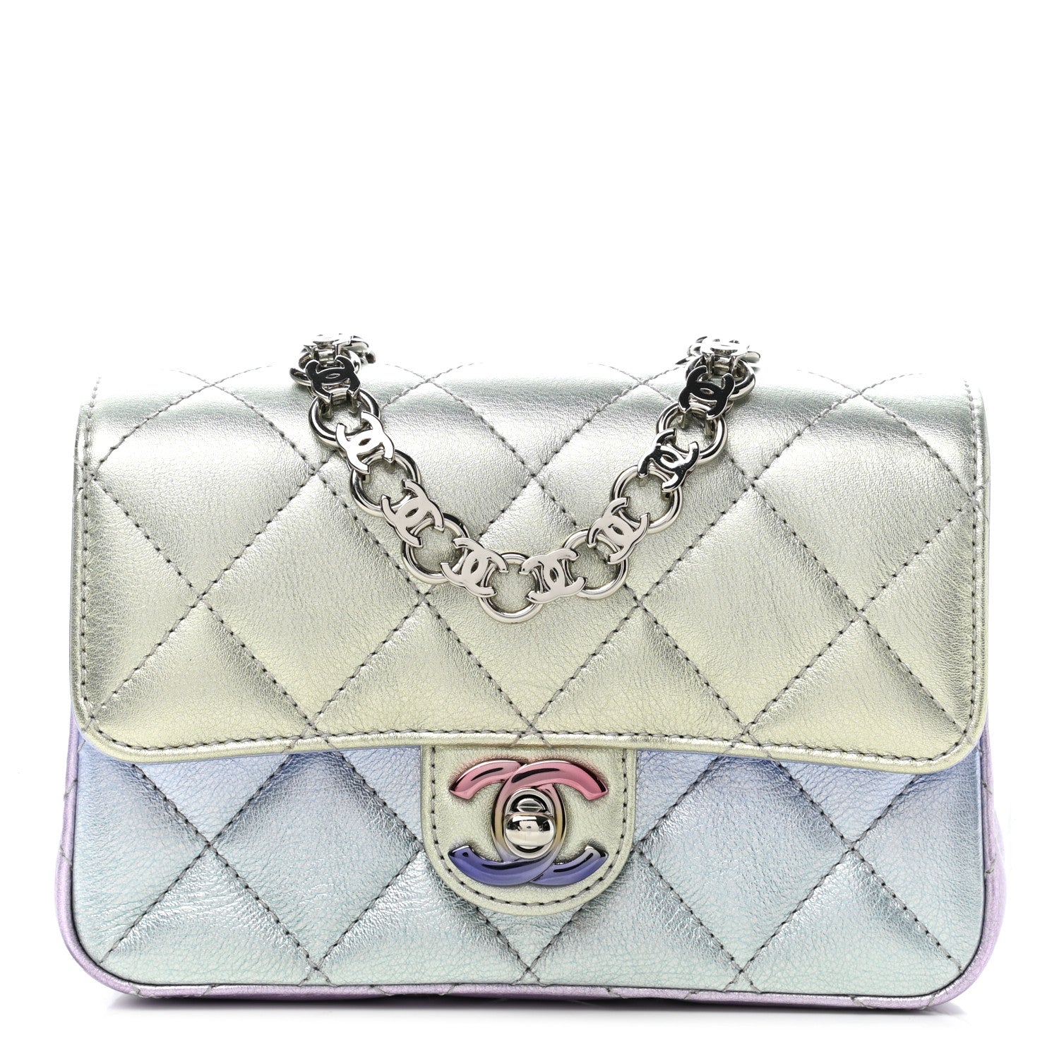 Chanel Gradient Metallic Calfskin Quilted Clutch Silver Blue Yellow Purple 1 of 10