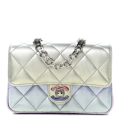 Chanel Gradient Metallic Calfskin Quilted Clutch Silver Blue Yellow Purple 1 of 10