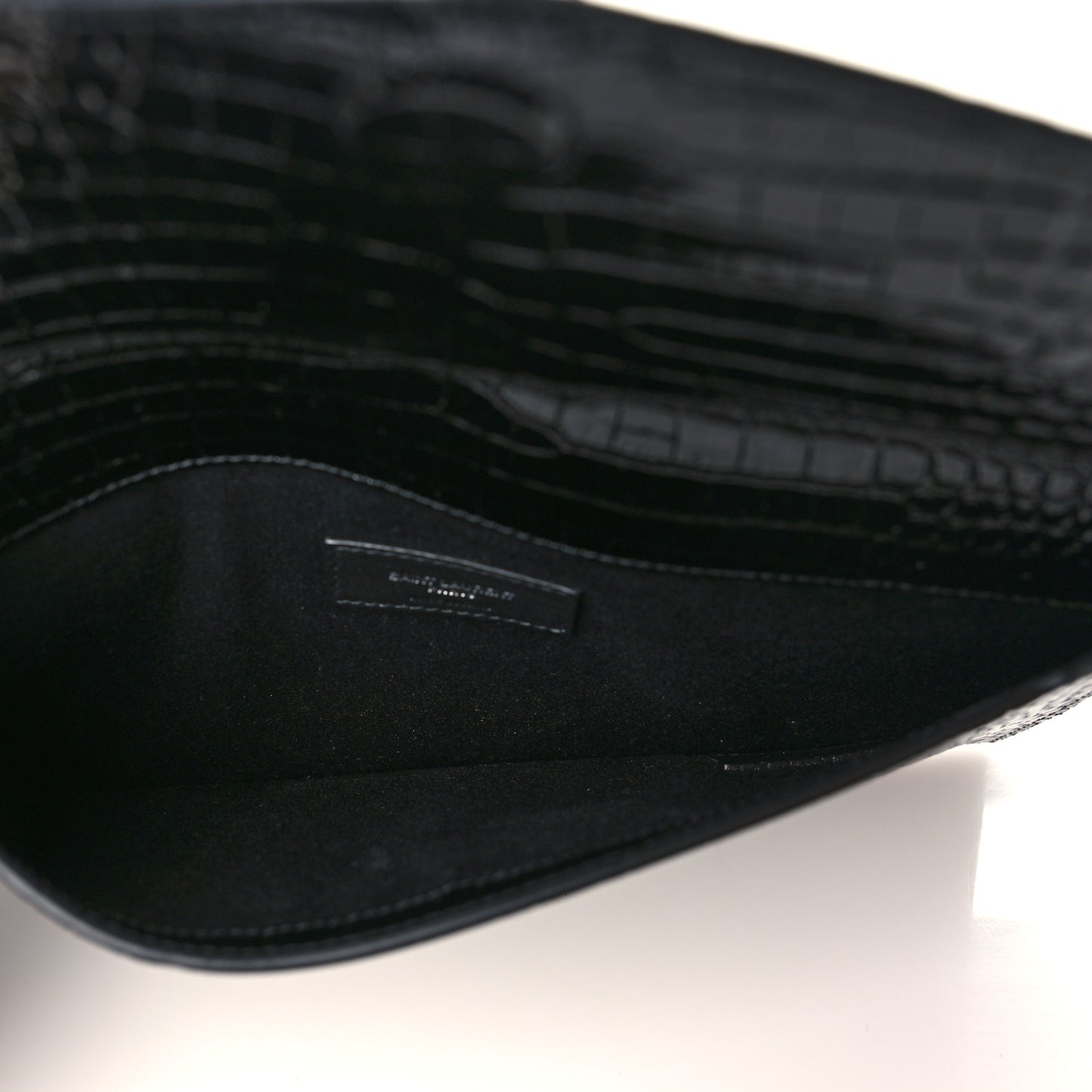 Calfskin Crocodile Embossed Uptown Monogram Clutch Black