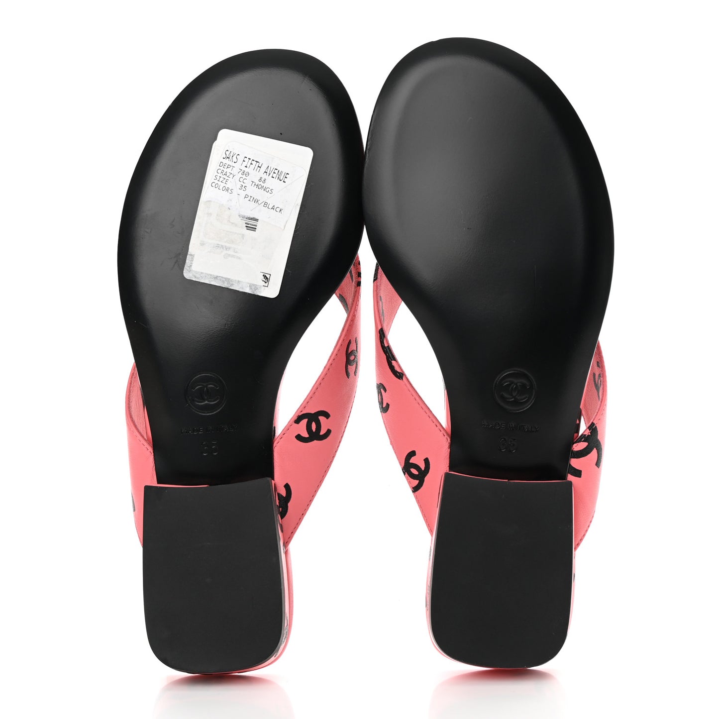 Lambskin Printed CC Thong Sandals 35 Pink Black