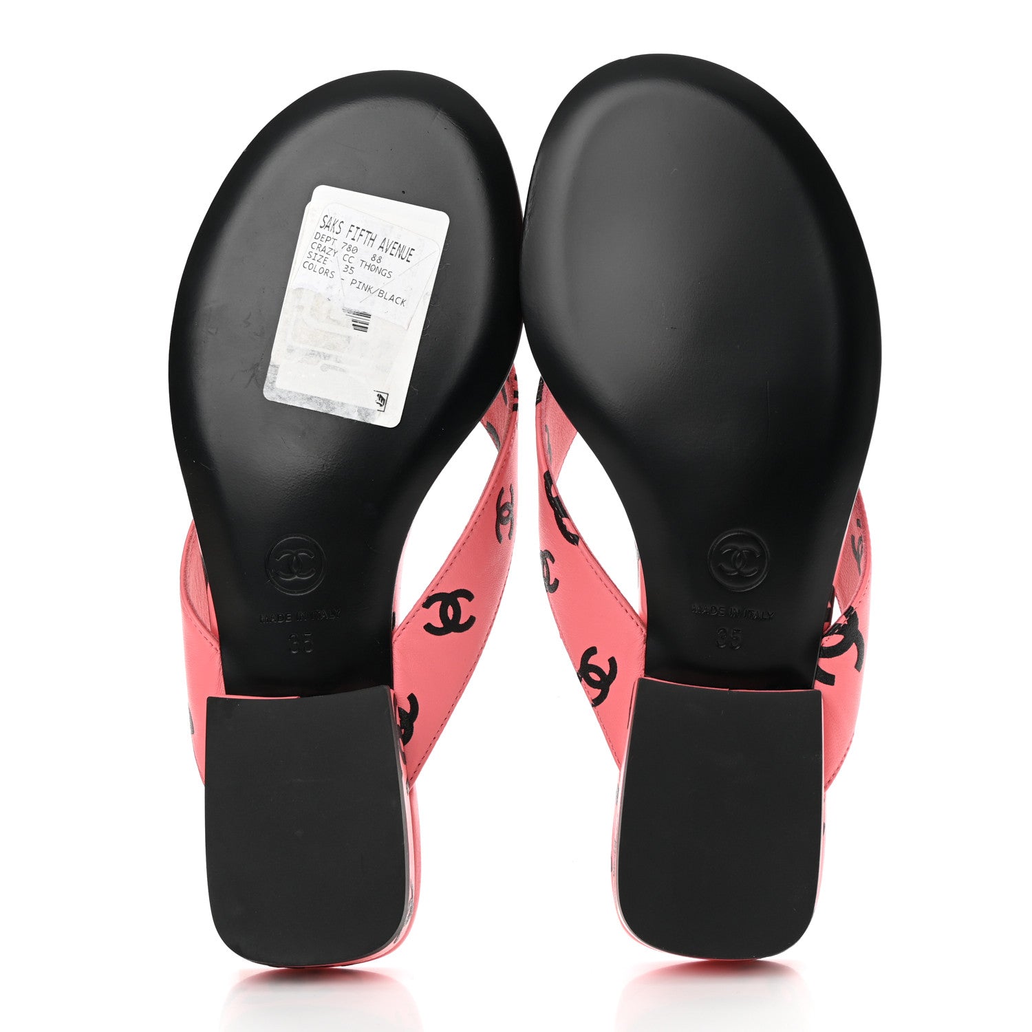 Chanel Lambskin Printed CC Thong Sandals 35 Pink Black 5 of 9